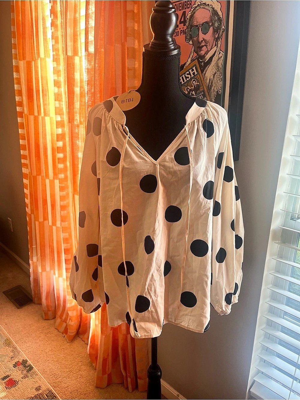 BiBi Polka Dot Blouse White & Black Medium Like New